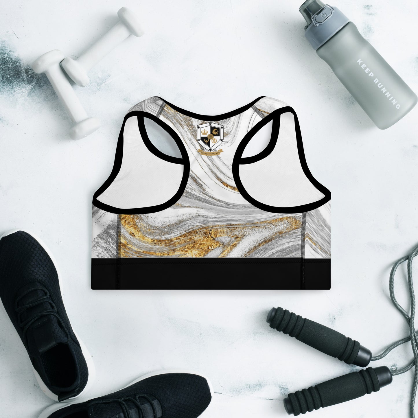 8xquiZit Collection T8T White Marble Padded Sports Bra