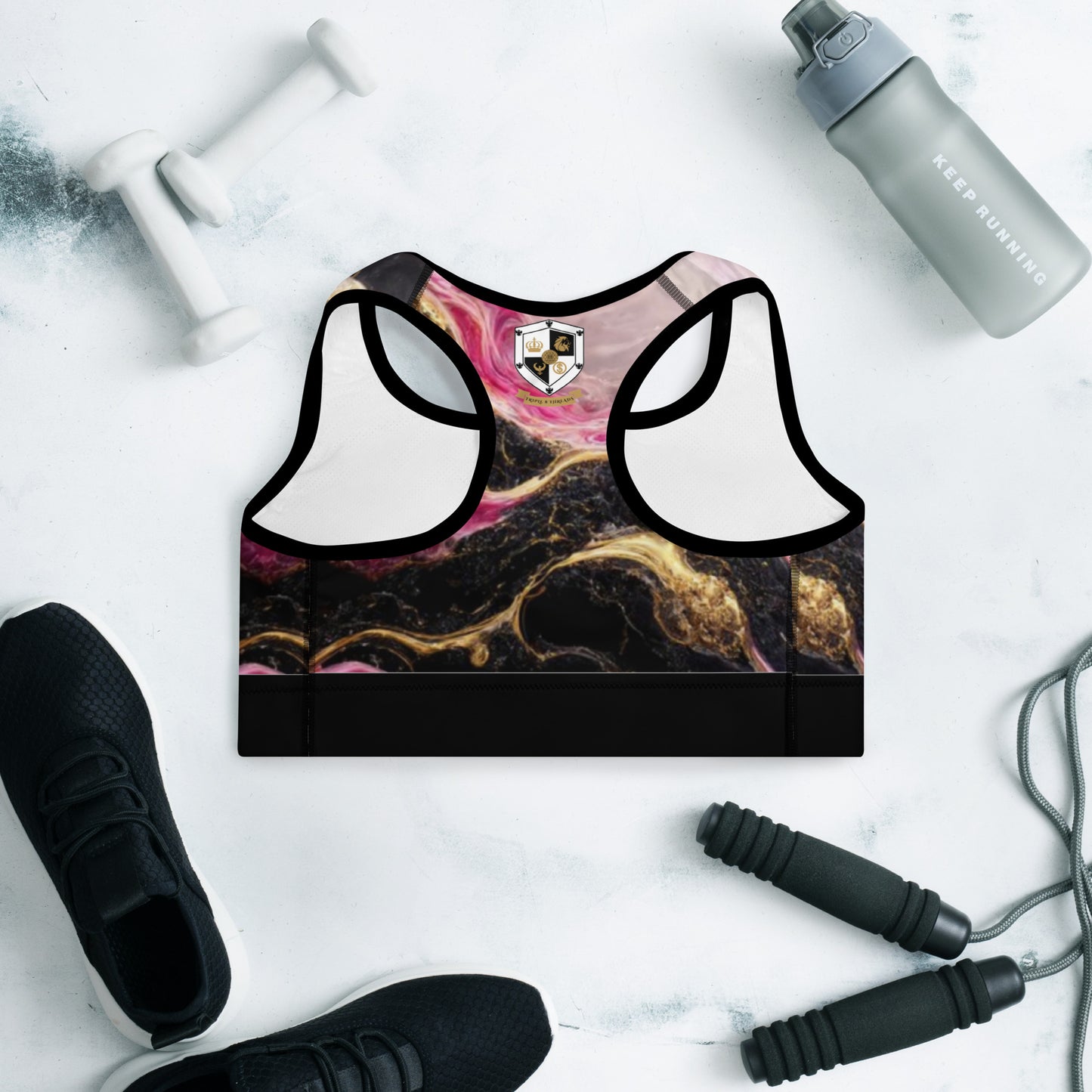 8xquiZit Collection T8T Pynk, Black, N Gold Marble Padded Sports Bra