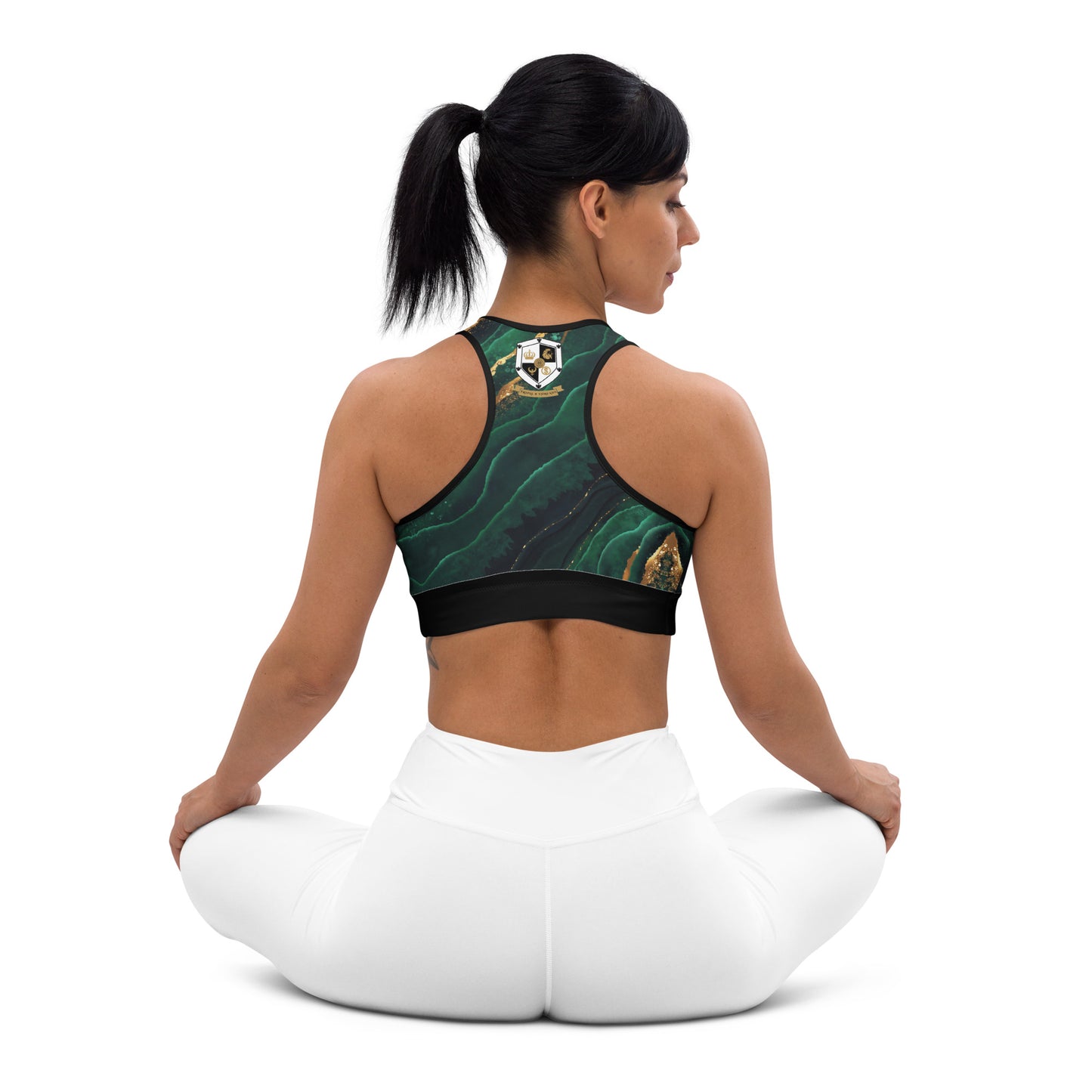 8xquiZit Collection T8T Emerald Green N Gold Marble Padded Sports Bra