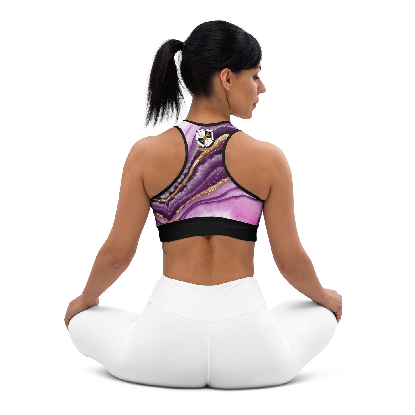 8xquiZit Collection T8T Royal Purple N Gold Marble Padded Sports Bra