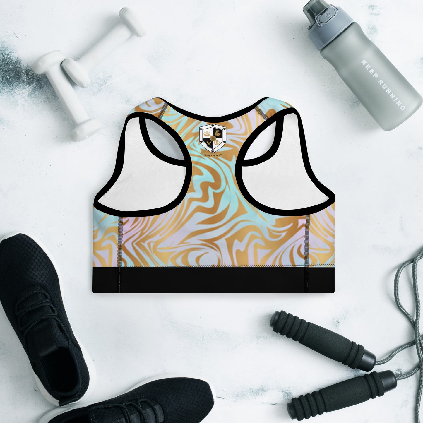 8xquiZit Collection T8T Pynk N Turq Jungle Luv Marble Padded Sports Bra
