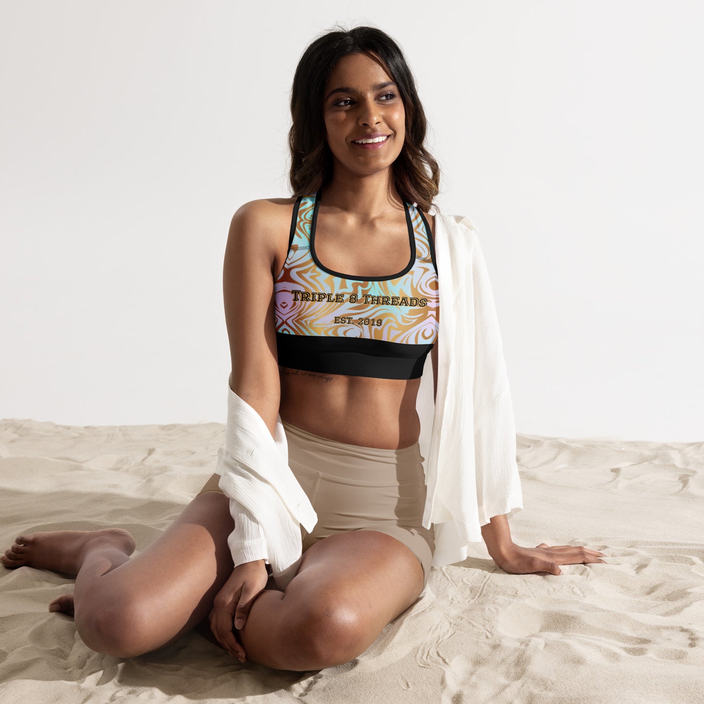 8xquiZit Collection T8T Pynk N Turq Jungle Luv Marble Padded Sports Bra
