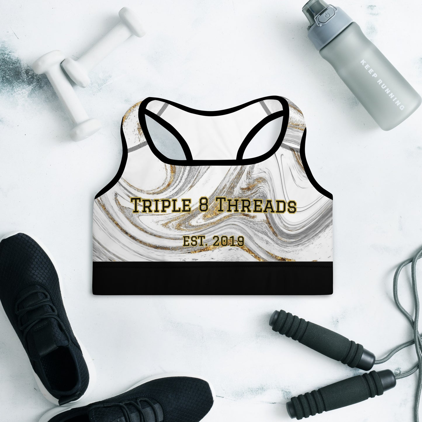 8xquiZit Collection T8T White Marble Padded Sports Bra