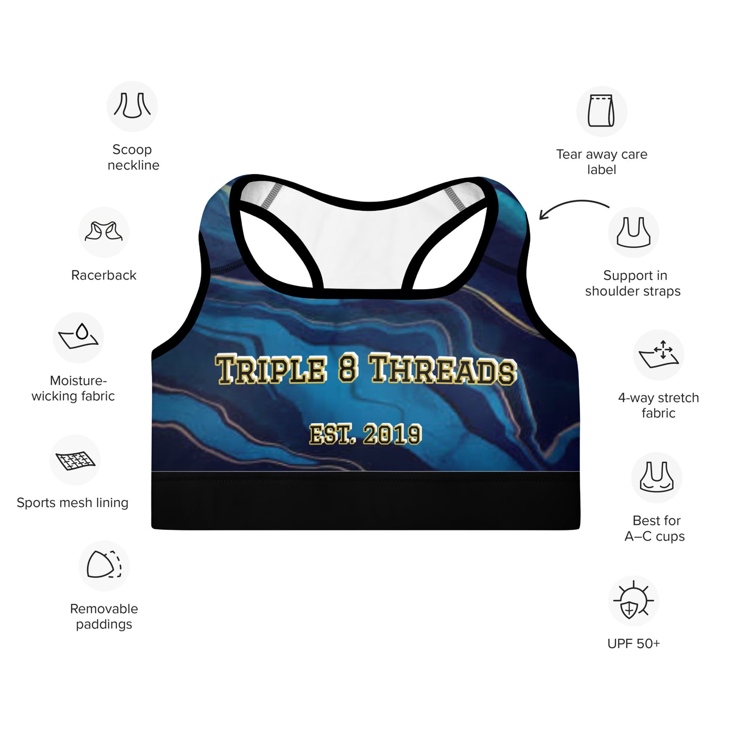 8xquiZit Collection T8T Ocean Viewz Blue Marble Padded Sports Bra