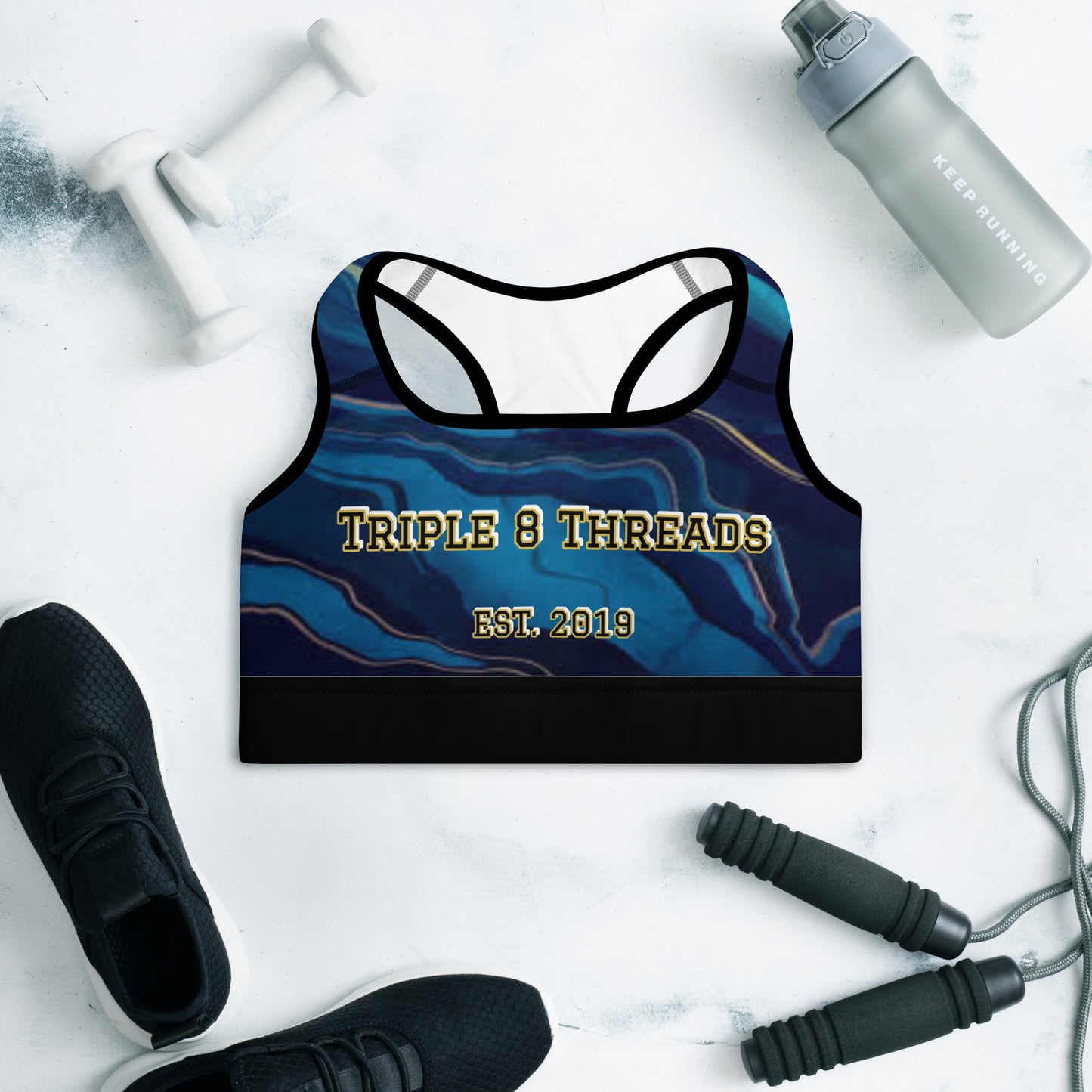 8xquiZit Collection T8T Ocean Viewz Blue Marble Padded Sports Bra