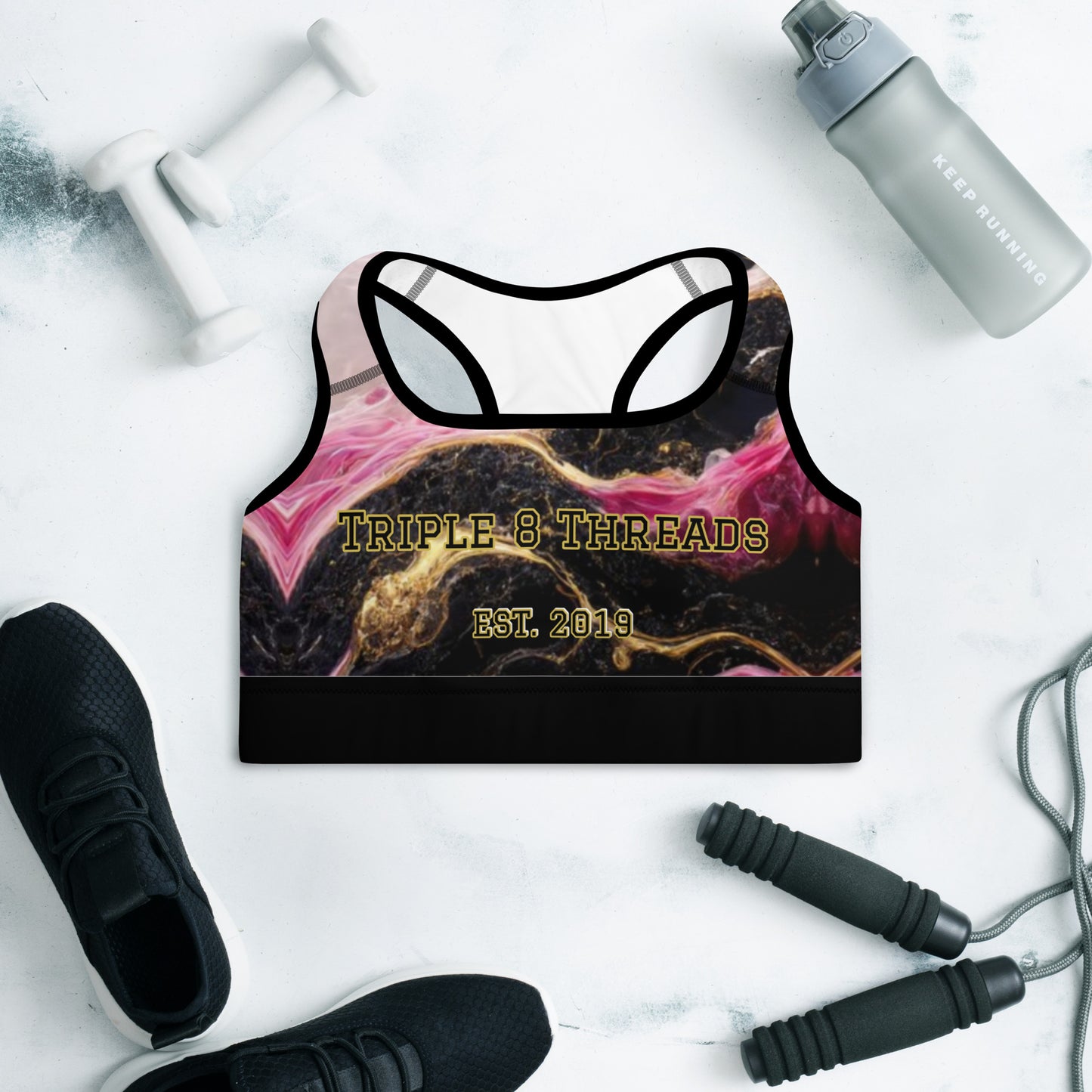 8xquiZit Collection T8T Pynk, Black, N Gold Marble Padded Sports Bra