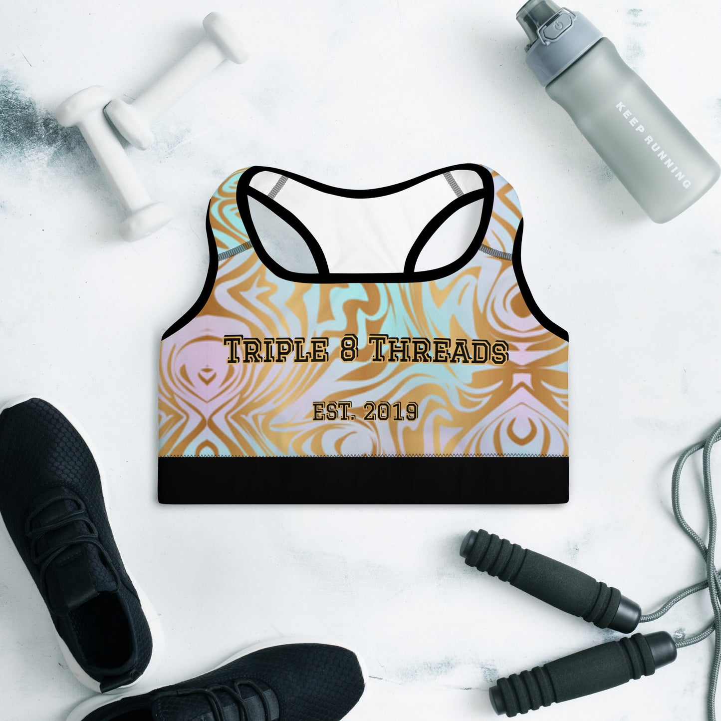 8xquiZit Collection T8T Pynk N Turq Jungle Luv Marble Padded Sports Bra