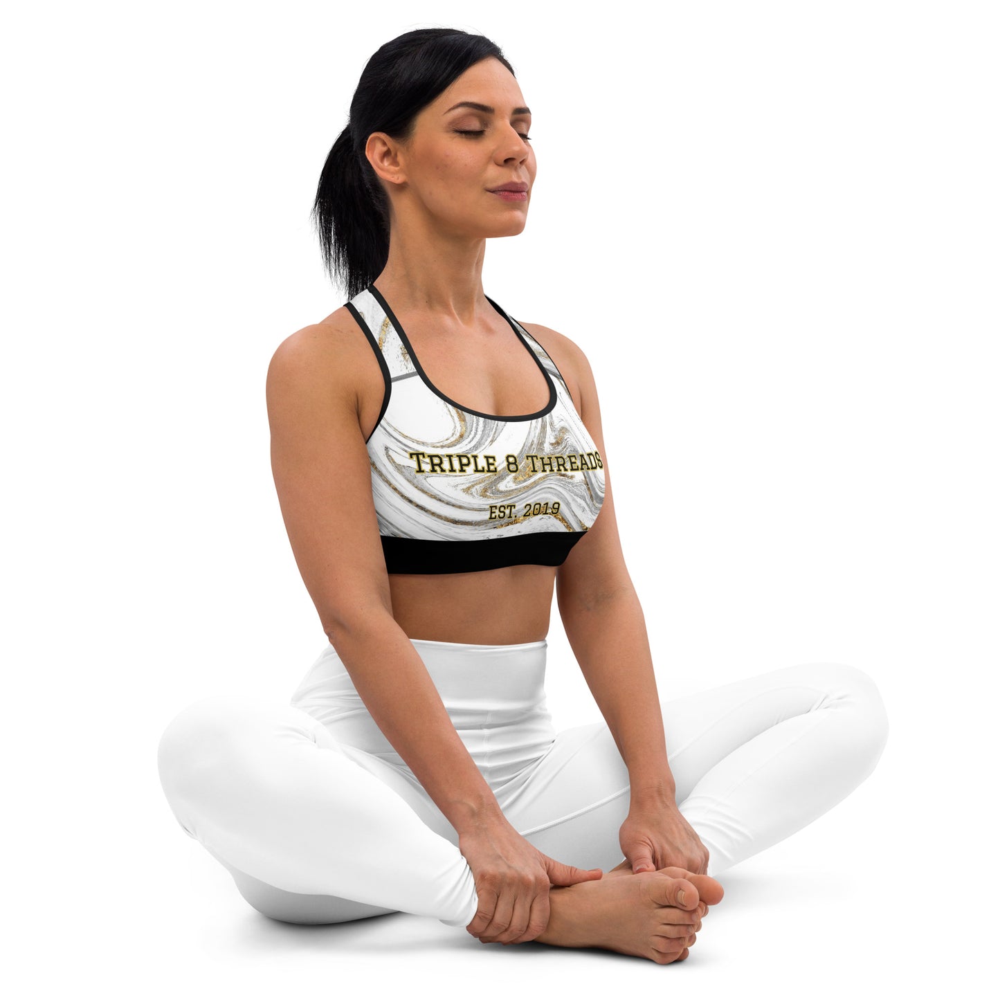 8xquiZit Collection T8T White Marble Padded Sports Bra