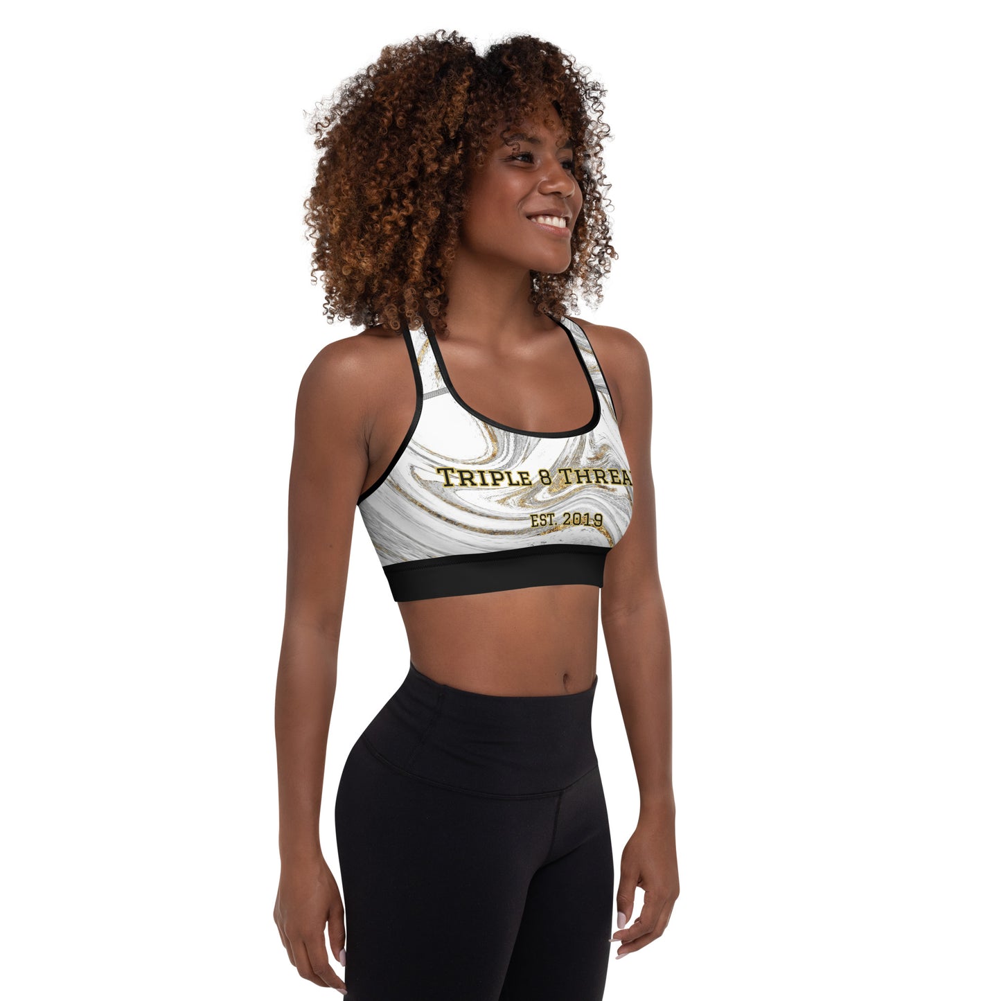 8xquiZit Collection T8T White Marble Padded Sports Bra