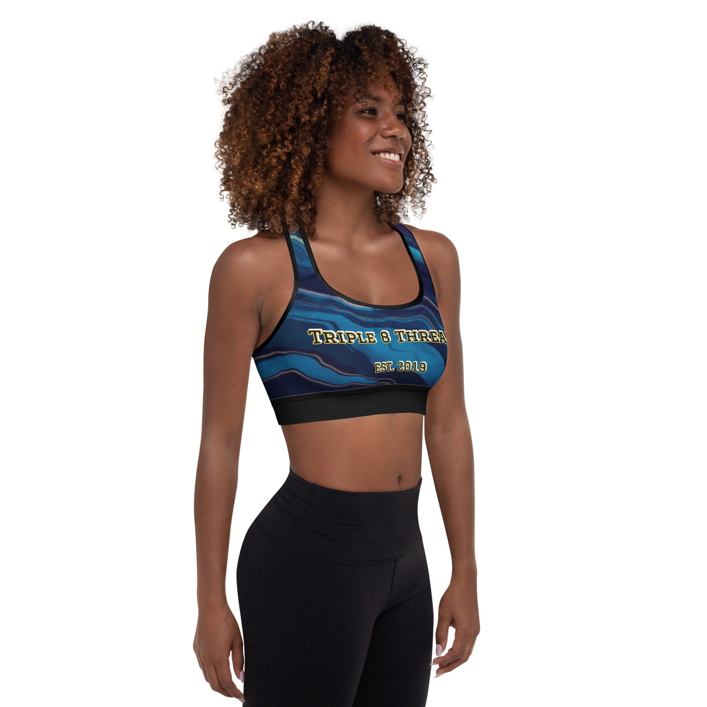 8xquiZit Collection T8T Ocean Viewz Blue Marble Padded Sports Bra