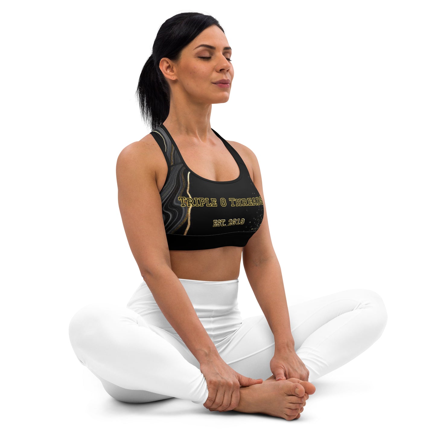 8xquiZit Collection T8T Deep Black N Gold Marble Padded Sports Bra