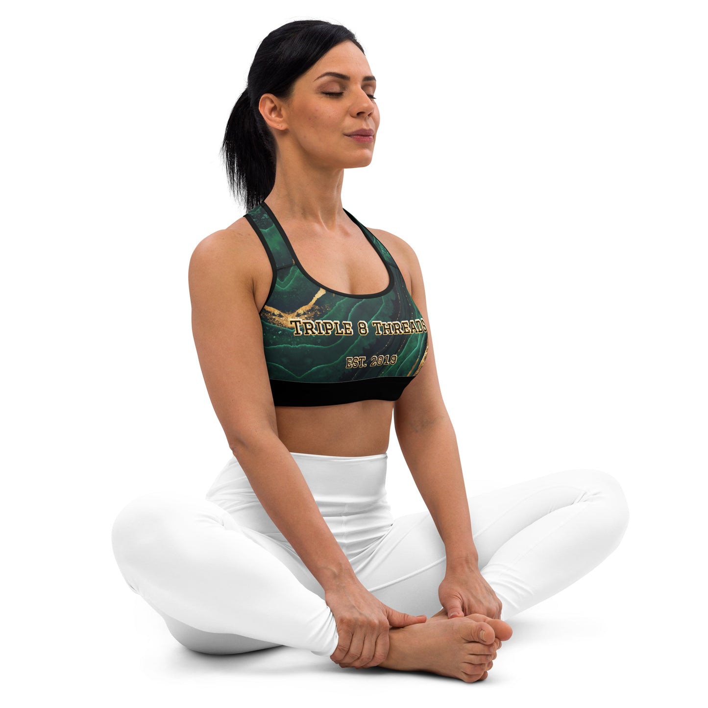 8xquiZit Collection T8T Emerald Green N Gold Marble Padded Sports Bra