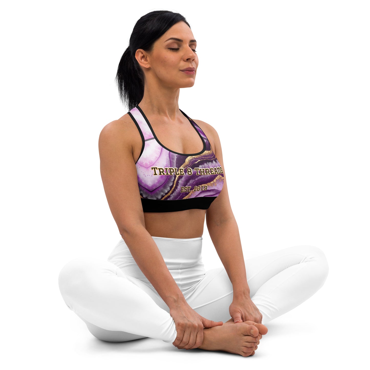 8xquiZit Collection T8T Royal Purple N Gold Marble Padded Sports Bra