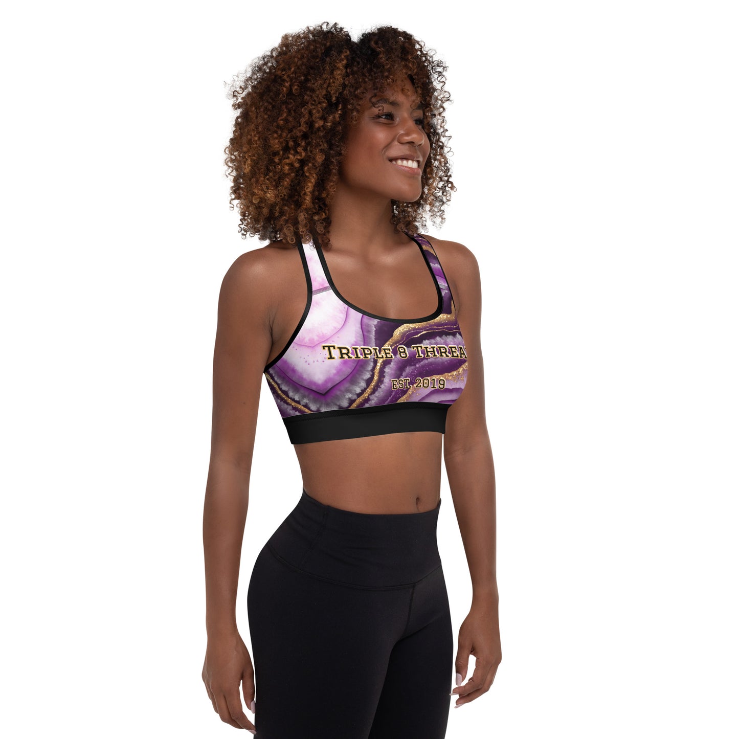 8xquiZit Collection T8T Royal Purple N Gold Marble Padded Sports Bra