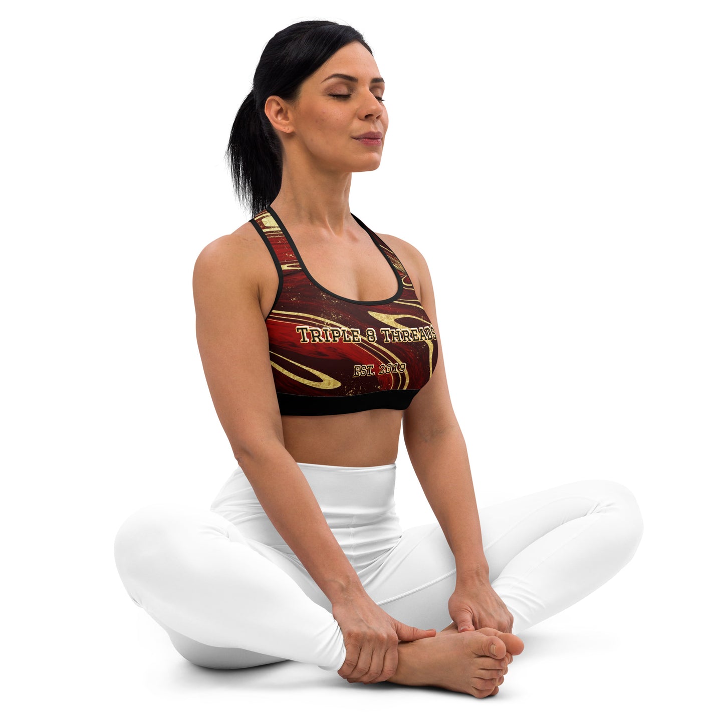 8xquiZit Collection T8T Ruby Red N Gold Marble Padded Sports Bra