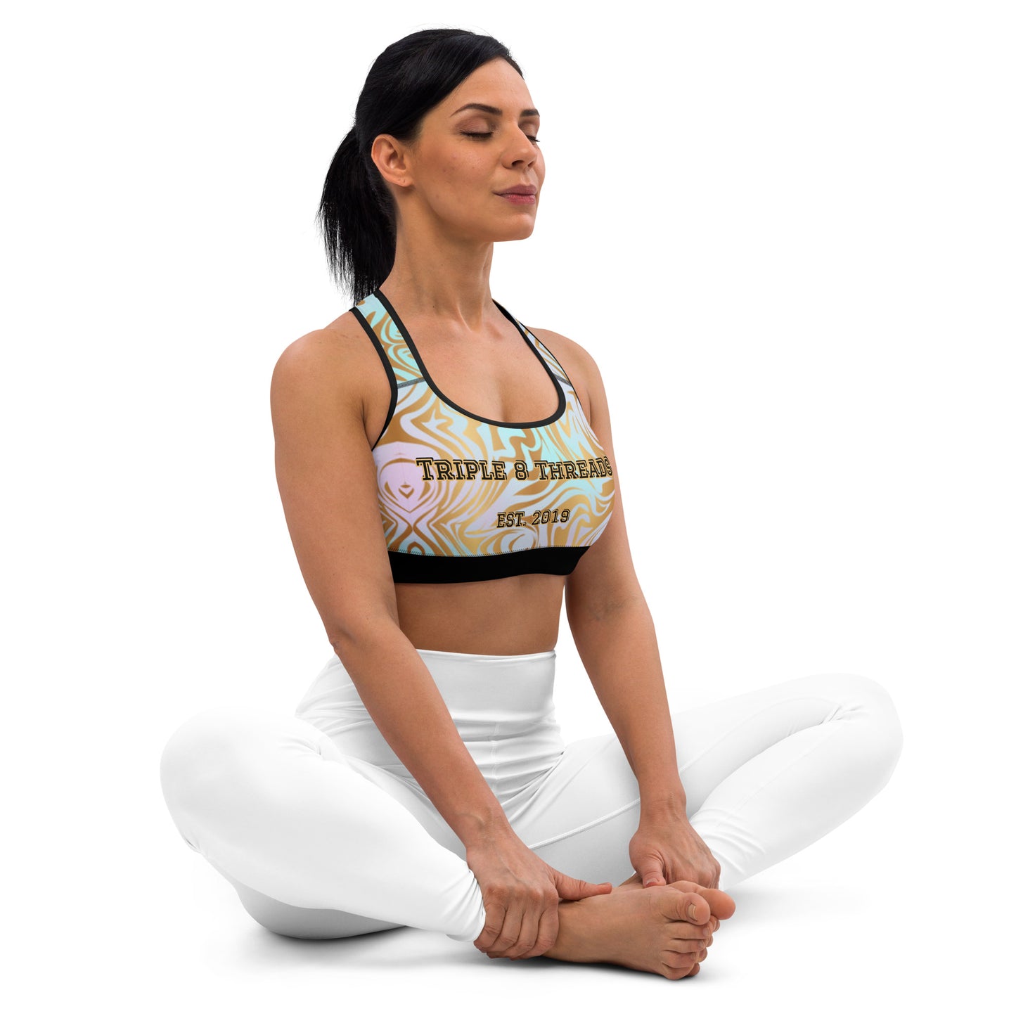 8xquiZit Collection T8T Pynk N Turq Jungle Luv Marble Padded Sports Bra