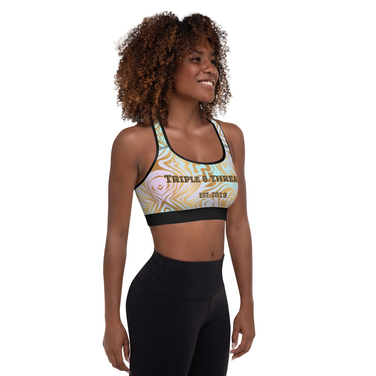 8xquiZit Collection T8T Pynk N Turq Jungle Luv Marble Padded Sports Bra