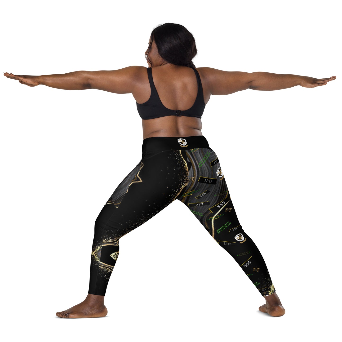 8xquiZit Collection - Women's Manifestation Deep Black N Gold Crossover leggings with pockets