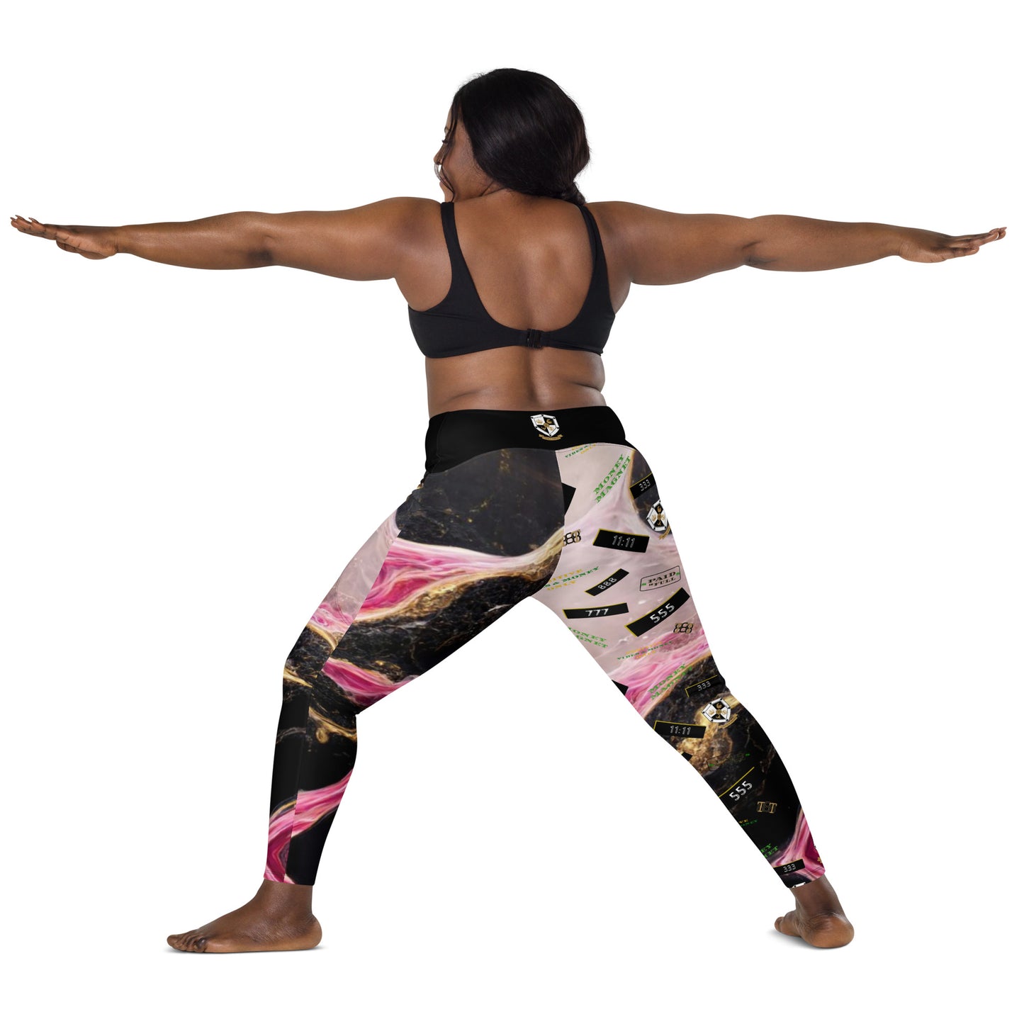 8xquiZit Collection - Women's Manifestation Pynk, Black, N Gold Marble Crossover leggings with pockets