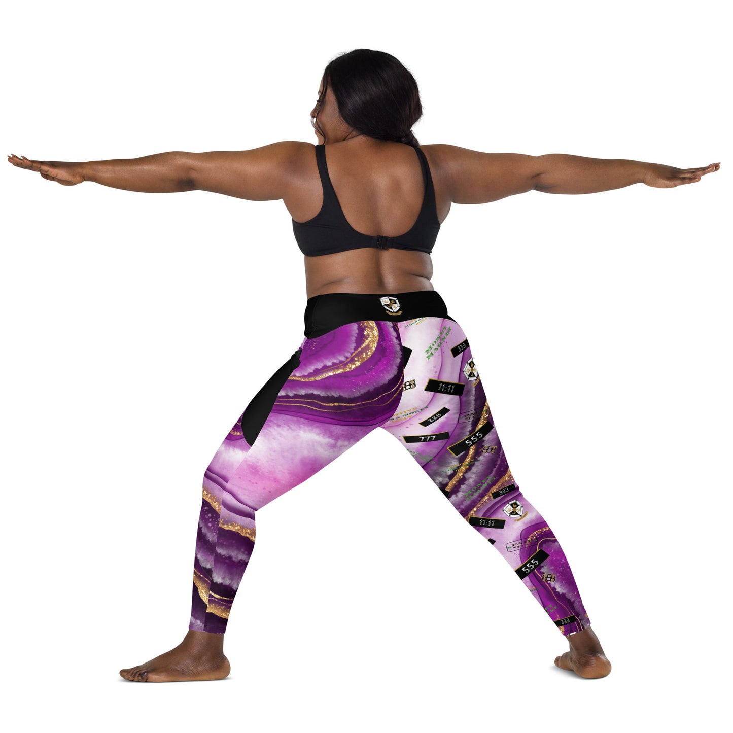 8xquiZit Collection - Women's Manifestation Royal Purple N Gold Marble Crossover Leggings with Pockets