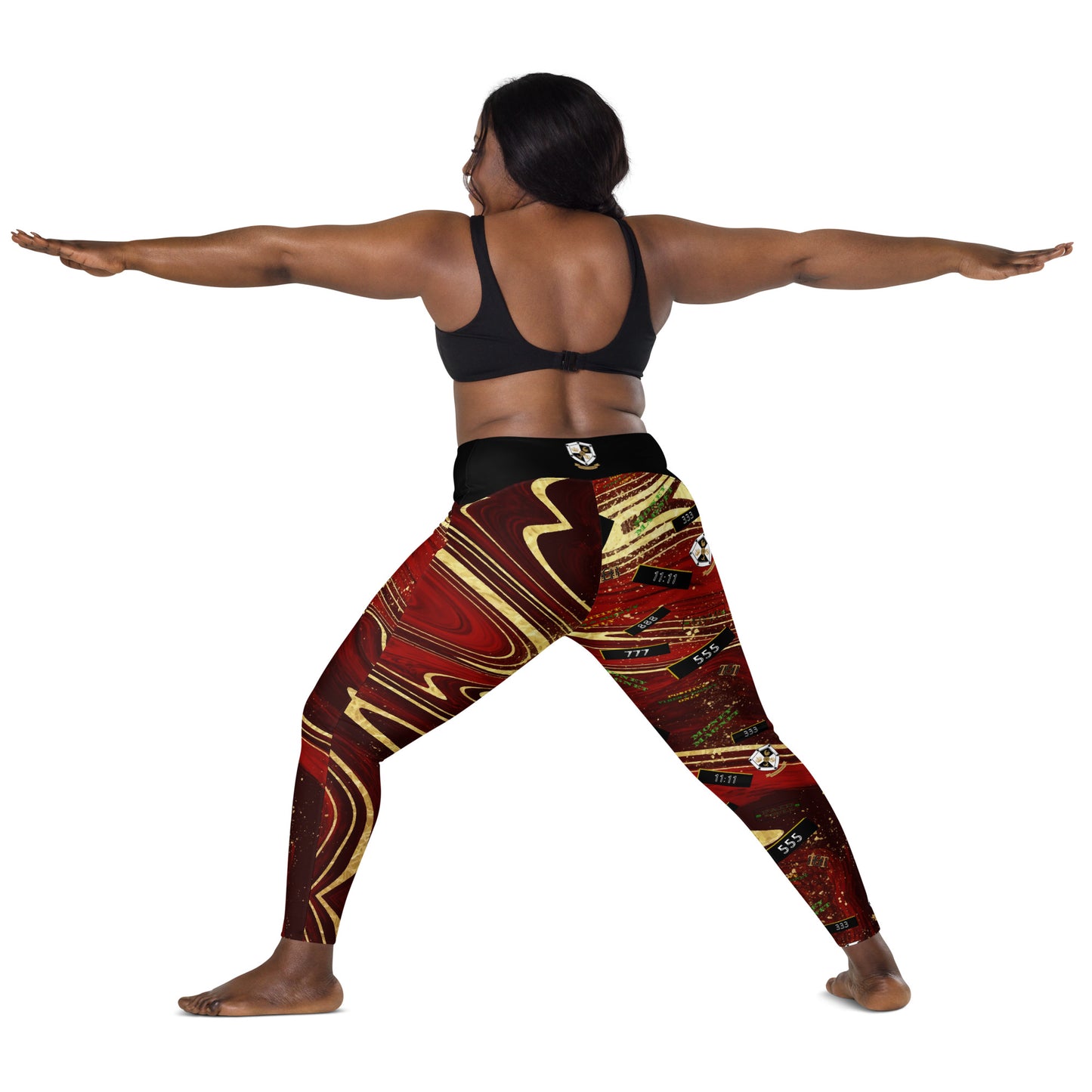 8xquiZit Collection - Women's Manifestation Ruby Red N Gold Marble Crossover Leggings with Pockets