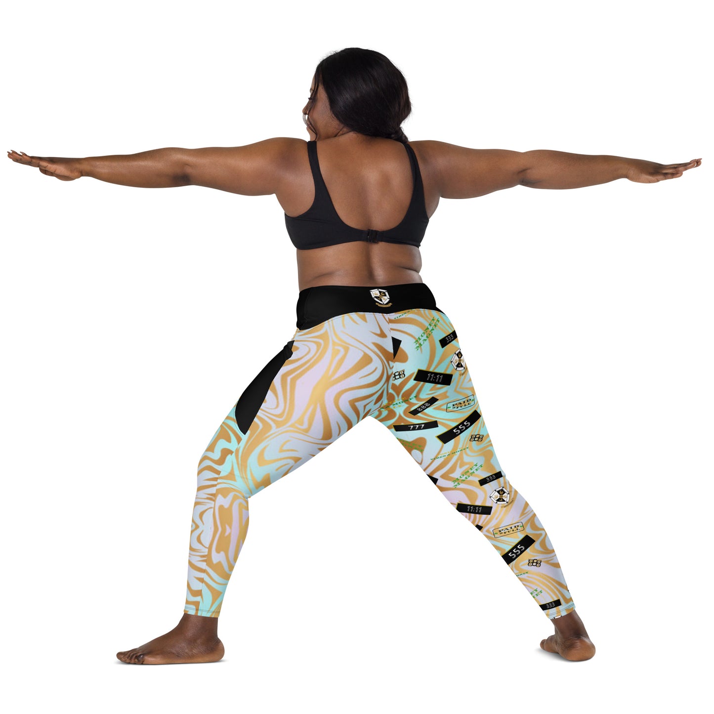 8xquiZit Collection - Women's Manifestation Pynk N Turq Jungle Luv Crossover Leggings with Pockets