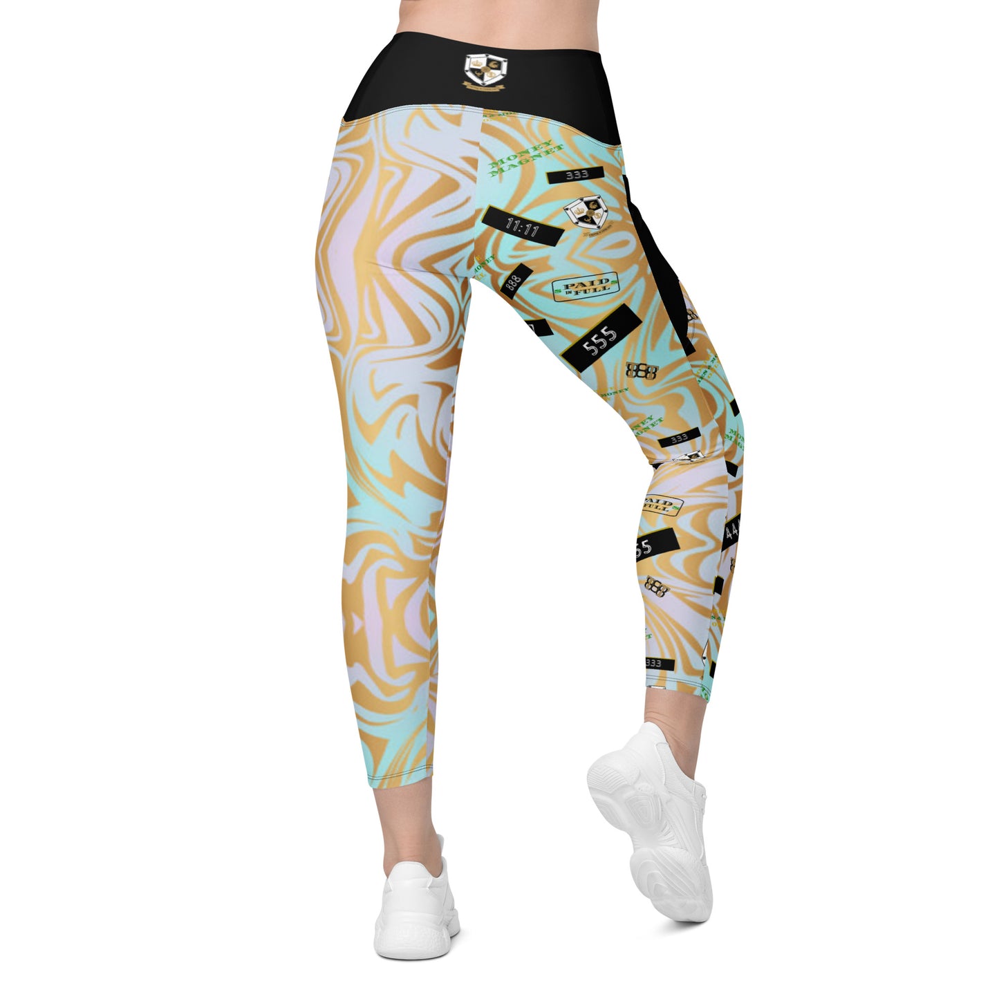 8xquiZit Collection - Women's Manifestation Pynk N Turq Jungle Luv Crossover Leggings with Pockets