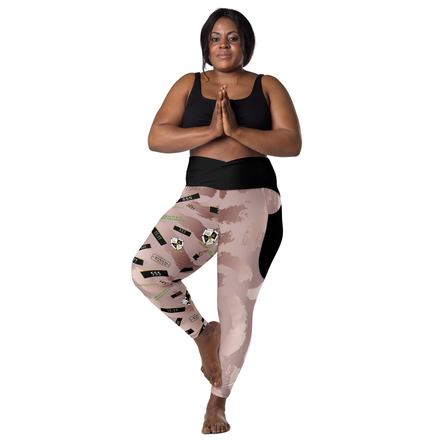 8xquiZit Collection - Women's Manifestation Pynk Slaymingo Marble Crossover Leggings with Pockets