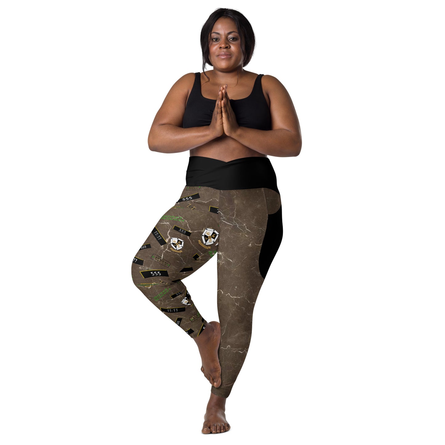 8xquiZit Collection - Women's Manifestation Coco-cured Marble Crossover Leggings with Pockets