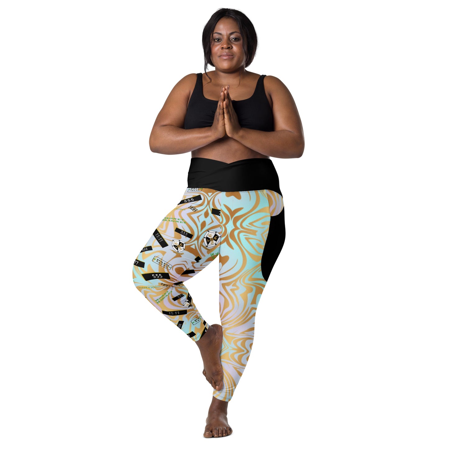 8xquiZit Collection - Women's Manifestation Pynk N Turq Jungle Luv Crossover Leggings with Pockets