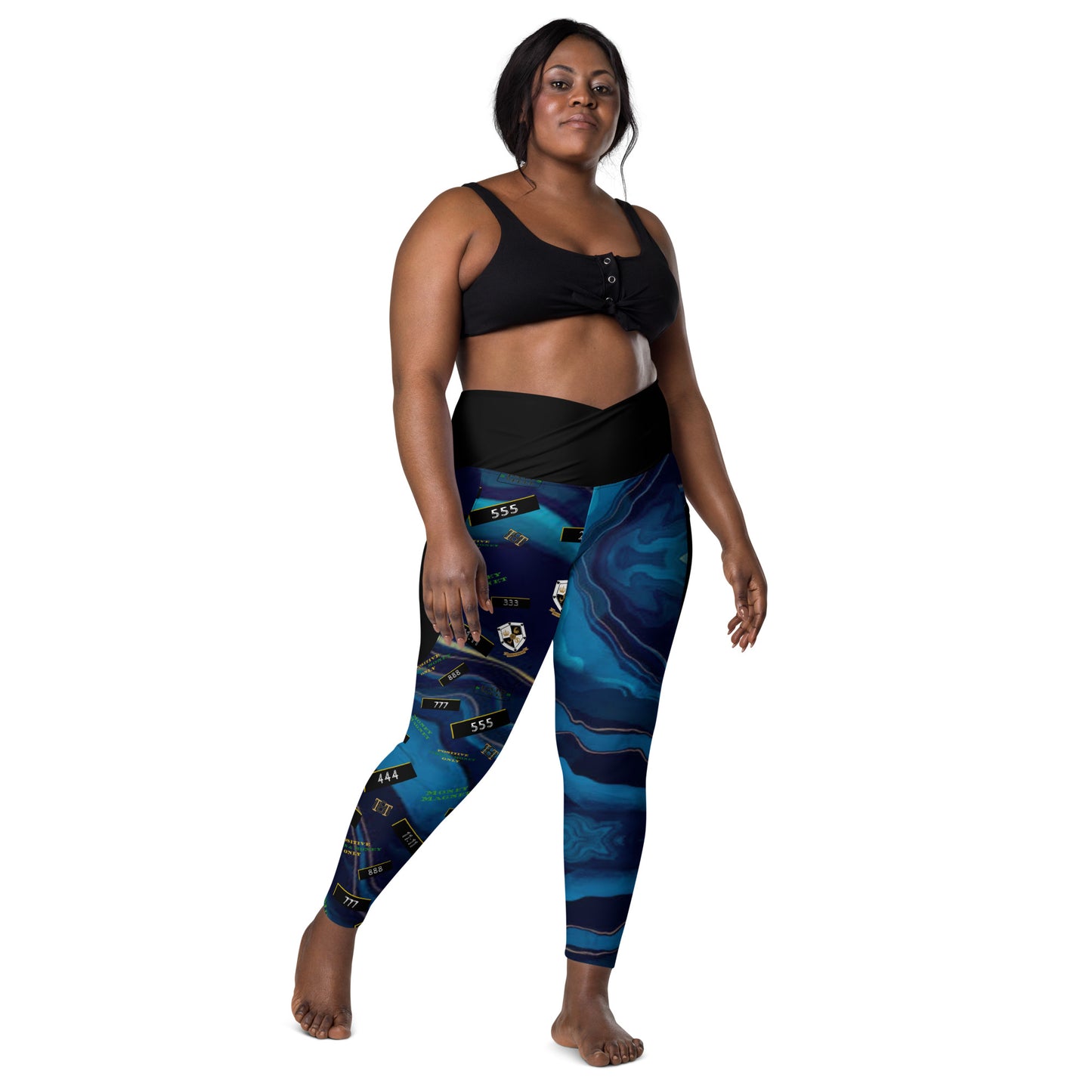 8xquiZit Collection - Women's Manifestation Ocean Viewz Blue Marble Crossover leggings with Pockets