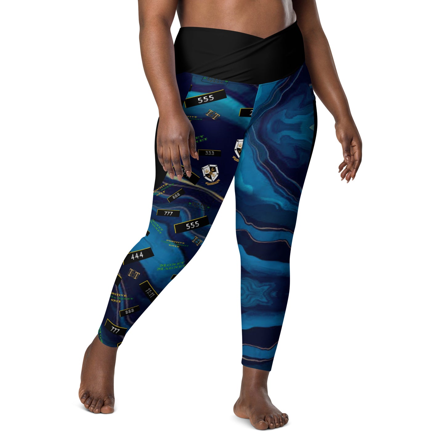 8xquiZit Collection - Women's Manifestation Ocean Viewz Blue Marble Crossover leggings with Pockets