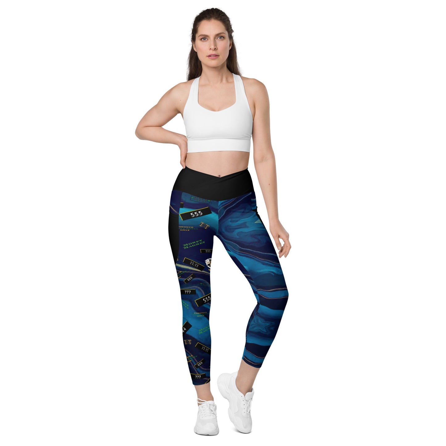 8xquiZit Collection - Women's Manifestation Ocean Viewz Blue Marble Crossover leggings with Pockets