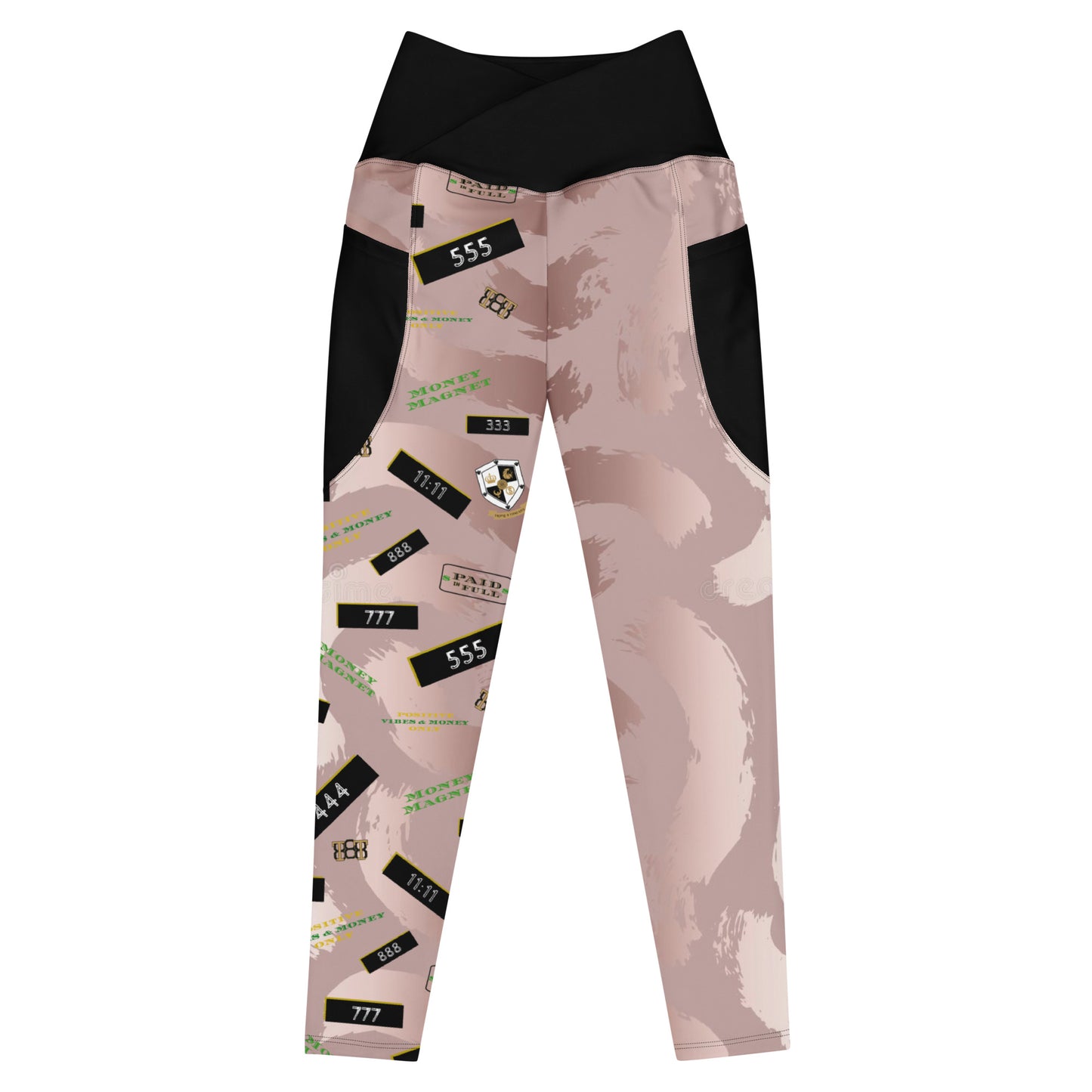 8xquiZit Collection - Women's Manifestation Pynk Slaymingo Marble Crossover Leggings with Pockets