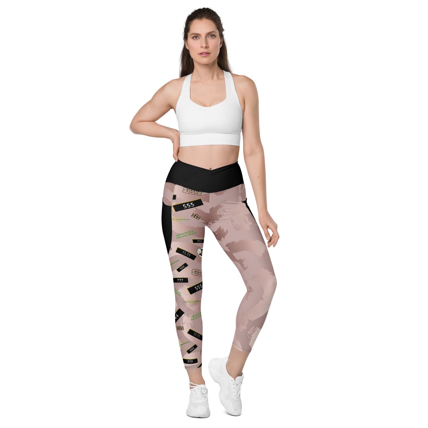 8xquiZit Collection - Women's Manifestation Pynk Slaymingo Marble Crossover Leggings with Pockets