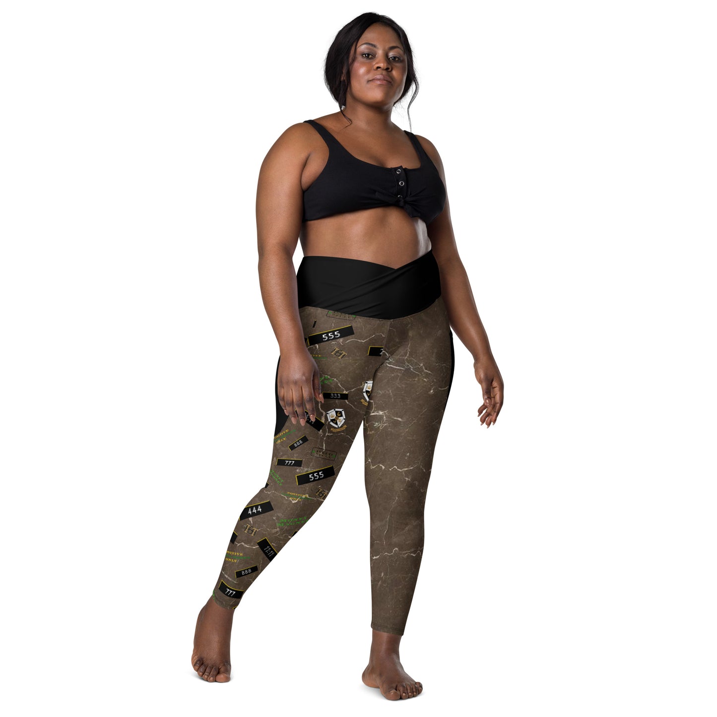 8xquiZit Collection - Women's Manifestation Coco-cured Marble Crossover Leggings with Pockets