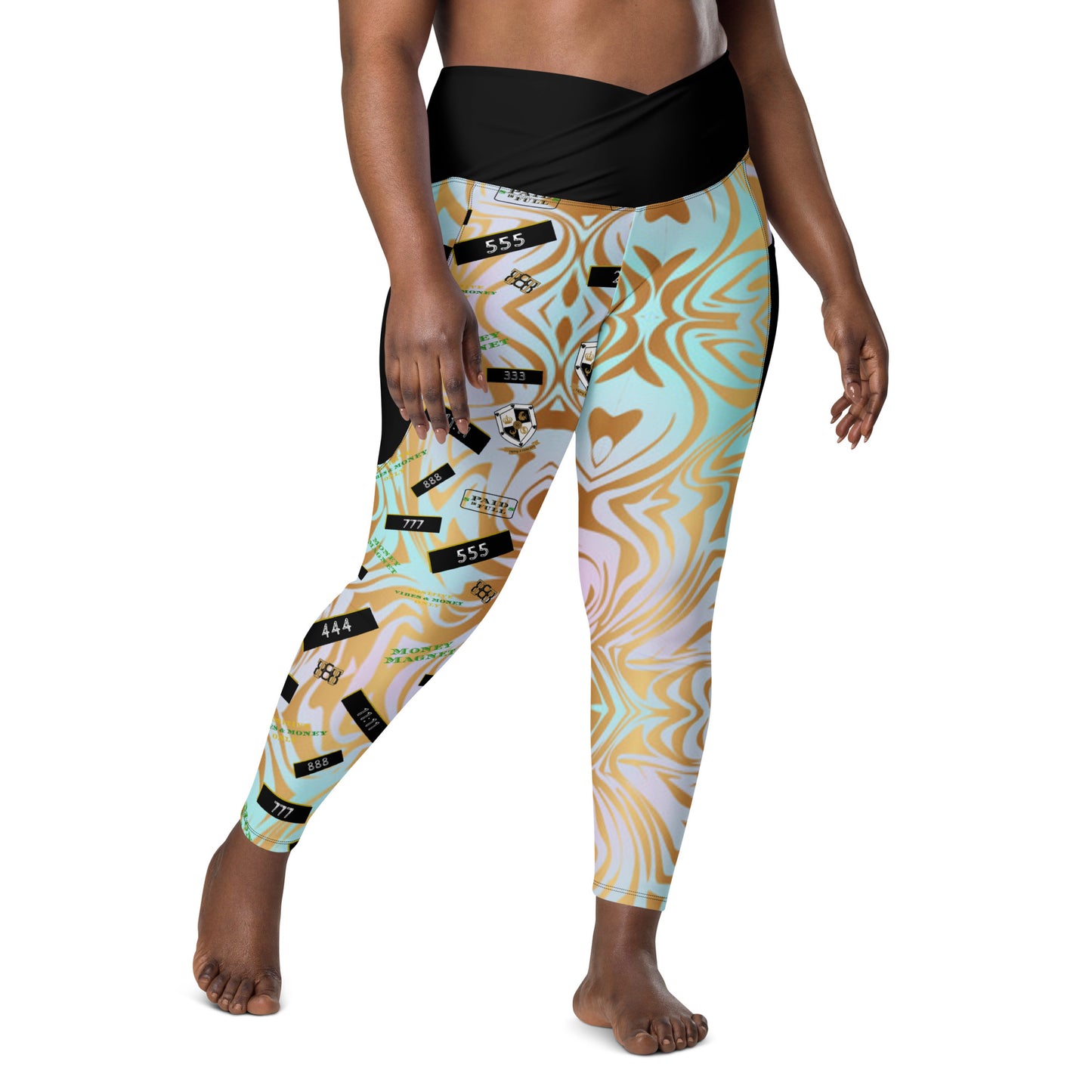 8xquiZit Collection - Women's Manifestation Pynk N Turq Jungle Luv Crossover Leggings with Pockets