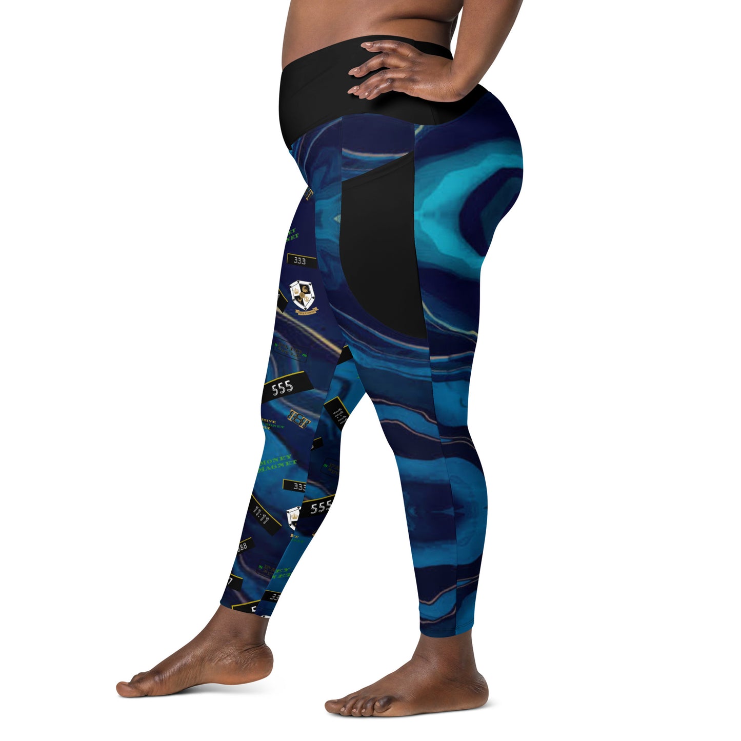 8xquiZit Collection - Women's Manifestation Ocean Viewz Blue Marble Crossover leggings with Pockets