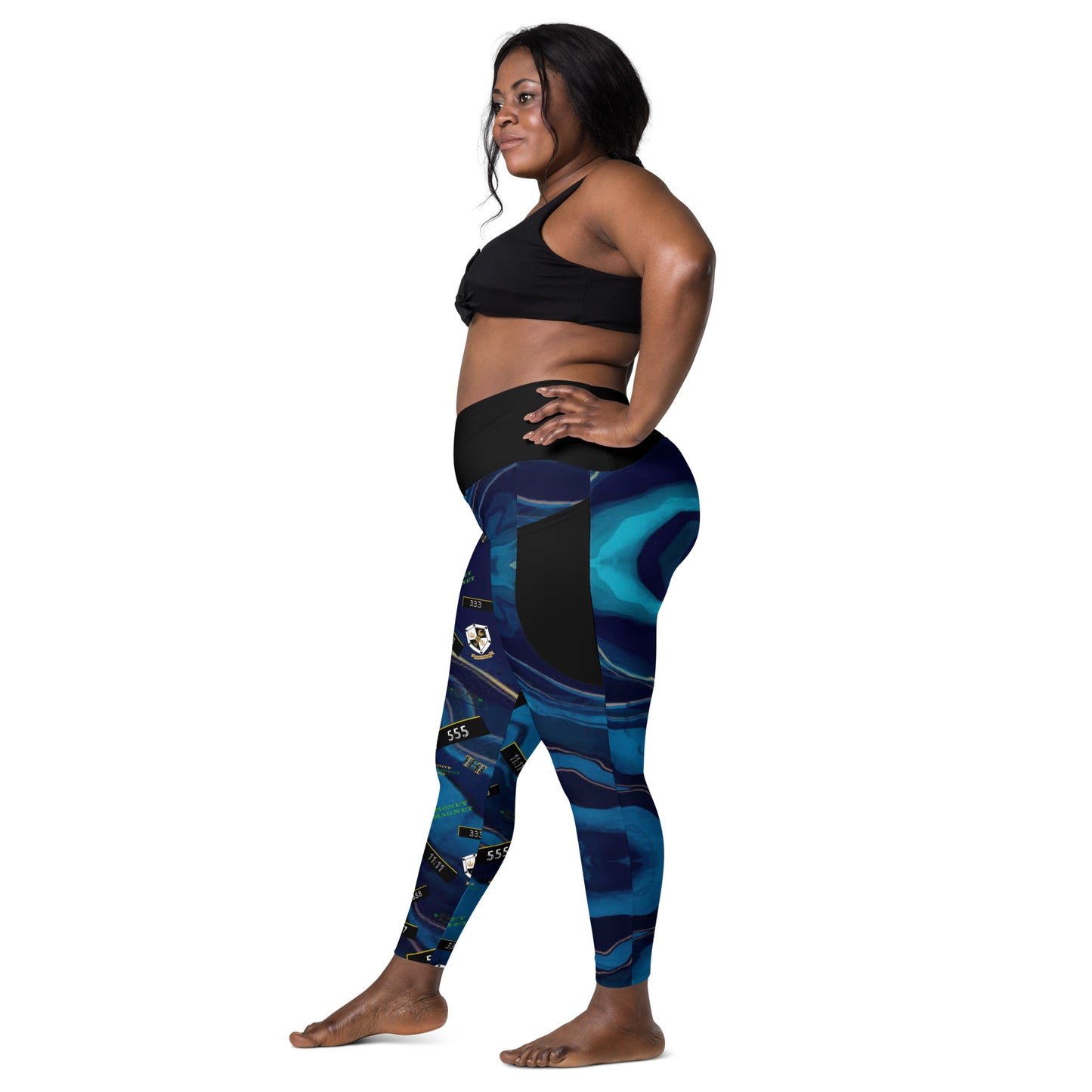 8xquiZit Collection - Women's Manifestation Ocean Viewz Blue Marble Crossover leggings with Pockets
