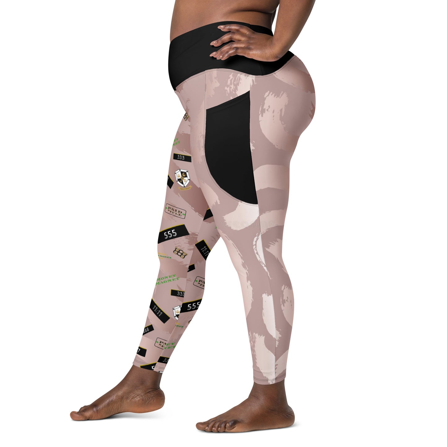 8xquiZit Collection - Women's Manifestation Pynk Slaymingo Marble Crossover Leggings with Pockets