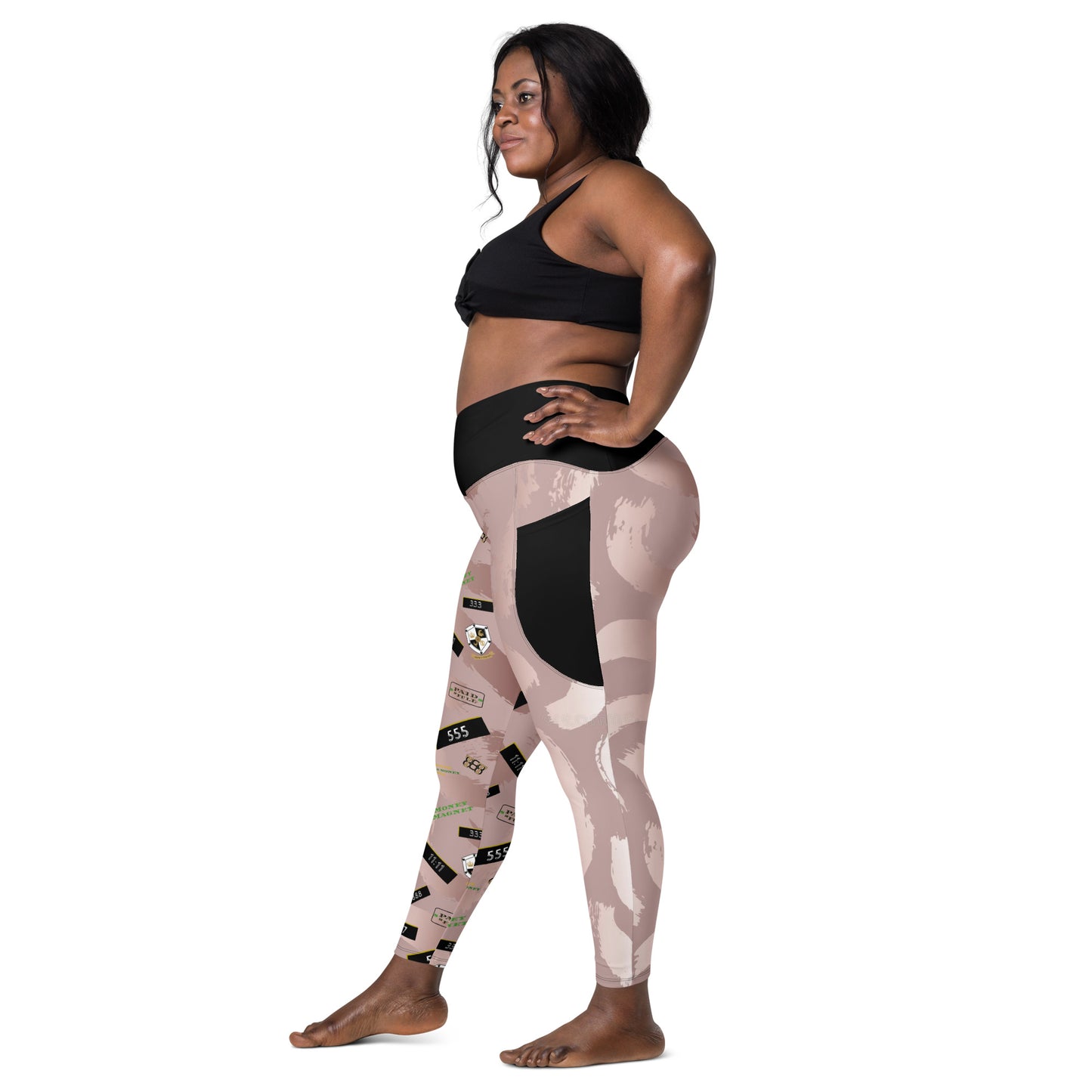8xquiZit Collection - Women's Manifestation Pynk Slaymingo Marble Crossover Leggings with Pockets