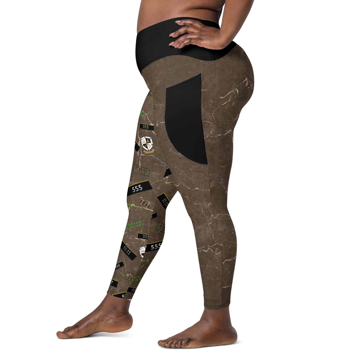 8xquiZit Collection - Women's Manifestation Coco-cured Marble Crossover Leggings with Pockets