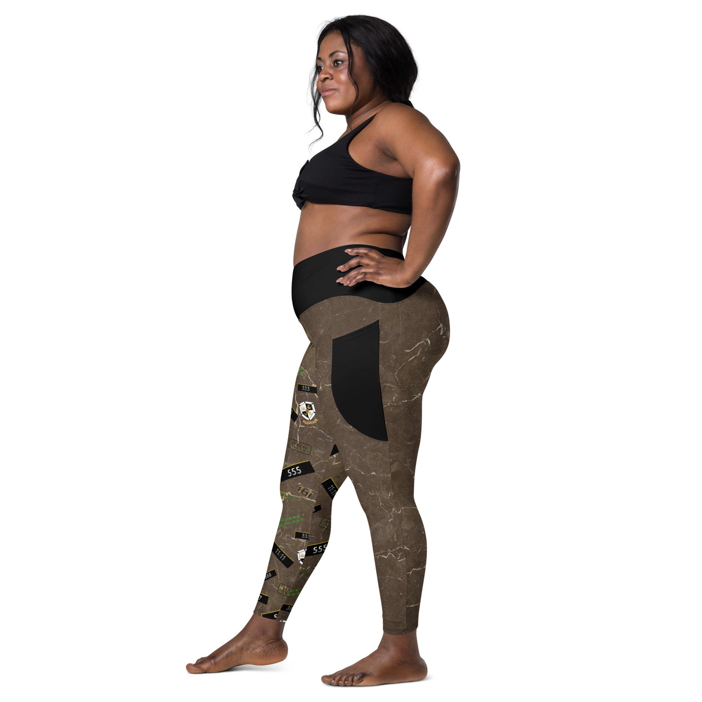 8xquiZit Collection - Women's Manifestation Coco-cured Marble Crossover Leggings with Pockets