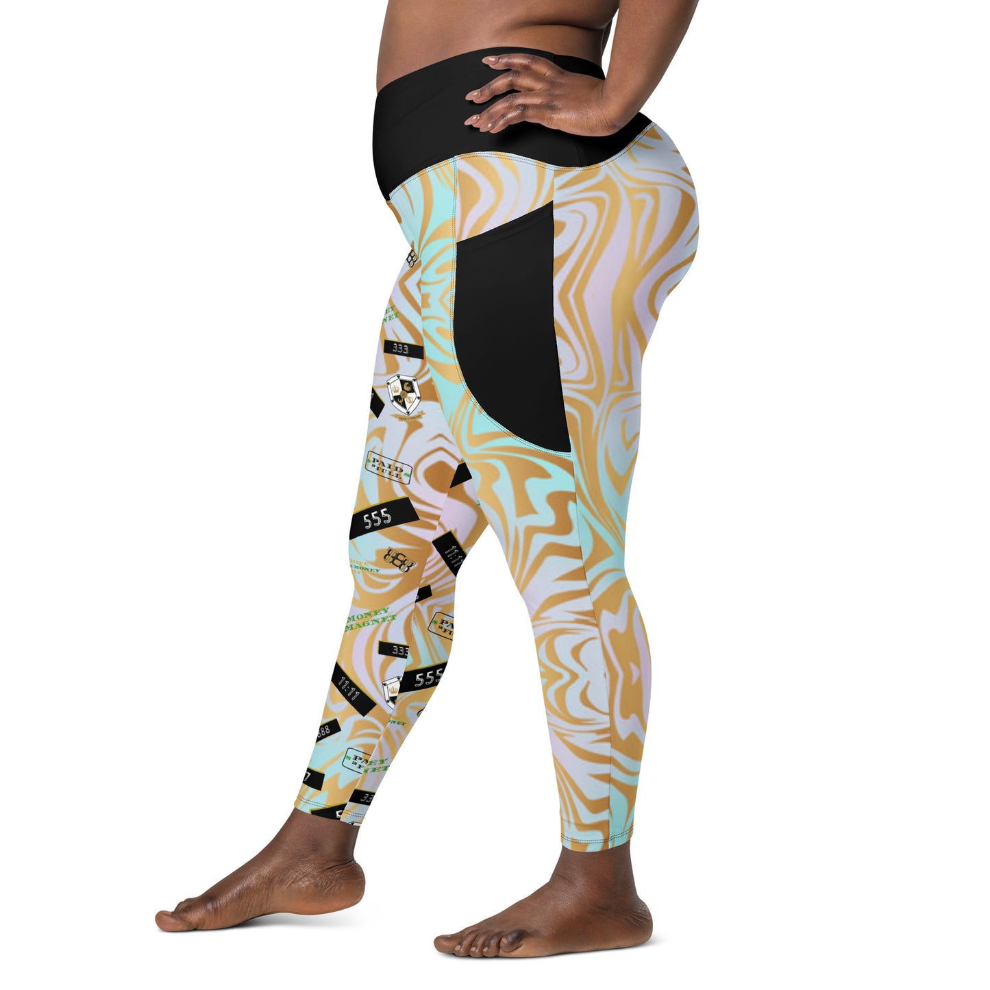 8xquiZit Collection - Women's Manifestation Pynk N Turq Jungle Luv Crossover Leggings with Pockets