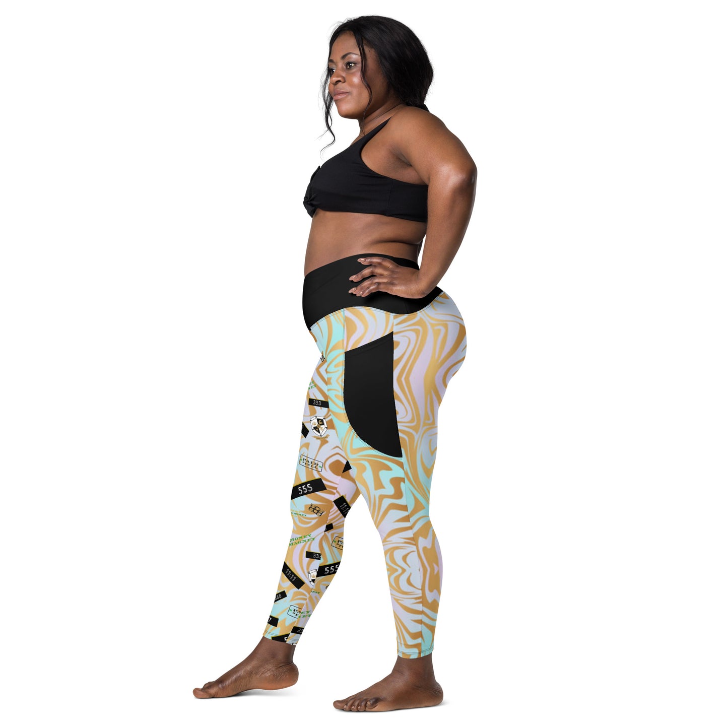 8xquiZit Collection - Women's Manifestation Pynk N Turq Jungle Luv Crossover Leggings with Pockets