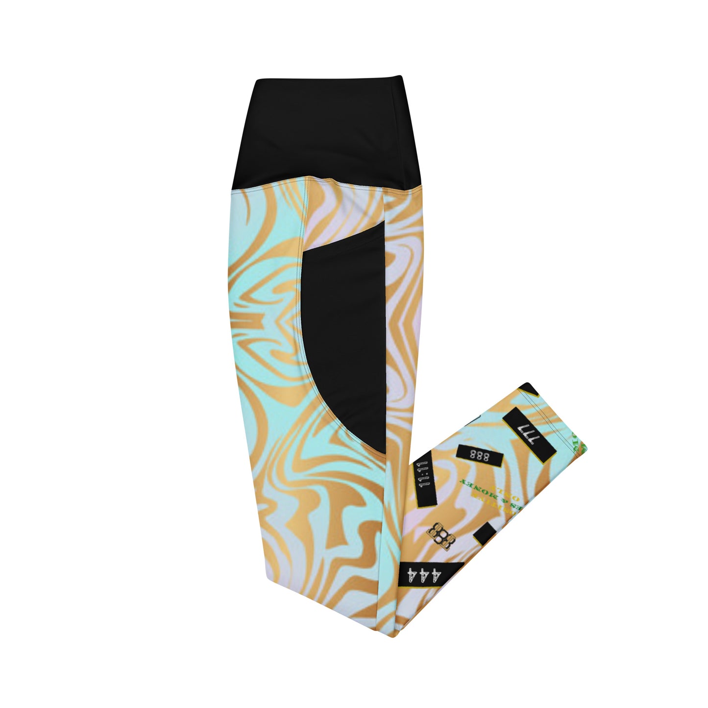 8xquiZit Collection - Women's Manifestation Pynk N Turq Jungle Luv Crossover Leggings with Pockets