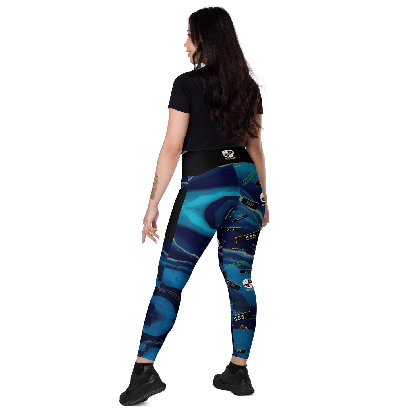 8xquiZit Collection - Women's Manifestation Ocean Viewz Blue Marble Crossover leggings with Pockets