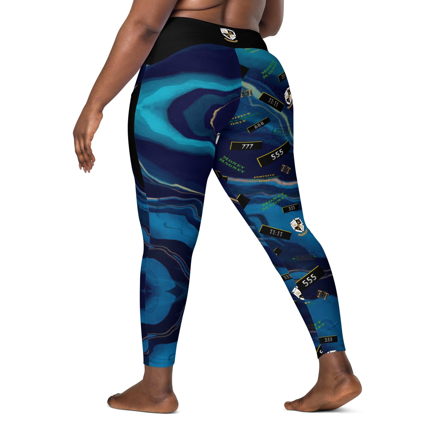 8xquiZit Collection - Women's Manifestation Ocean Viewz Blue Marble Crossover leggings with Pockets