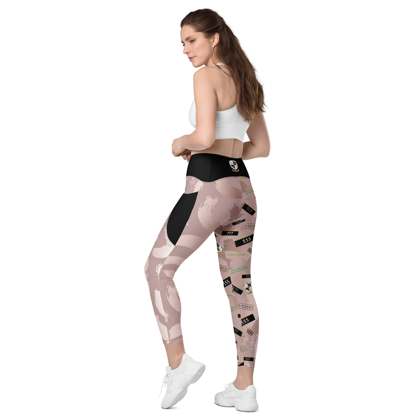 8xquiZit Collection - Women's Manifestation Pynk Slaymingo Marble Crossover Leggings with Pockets