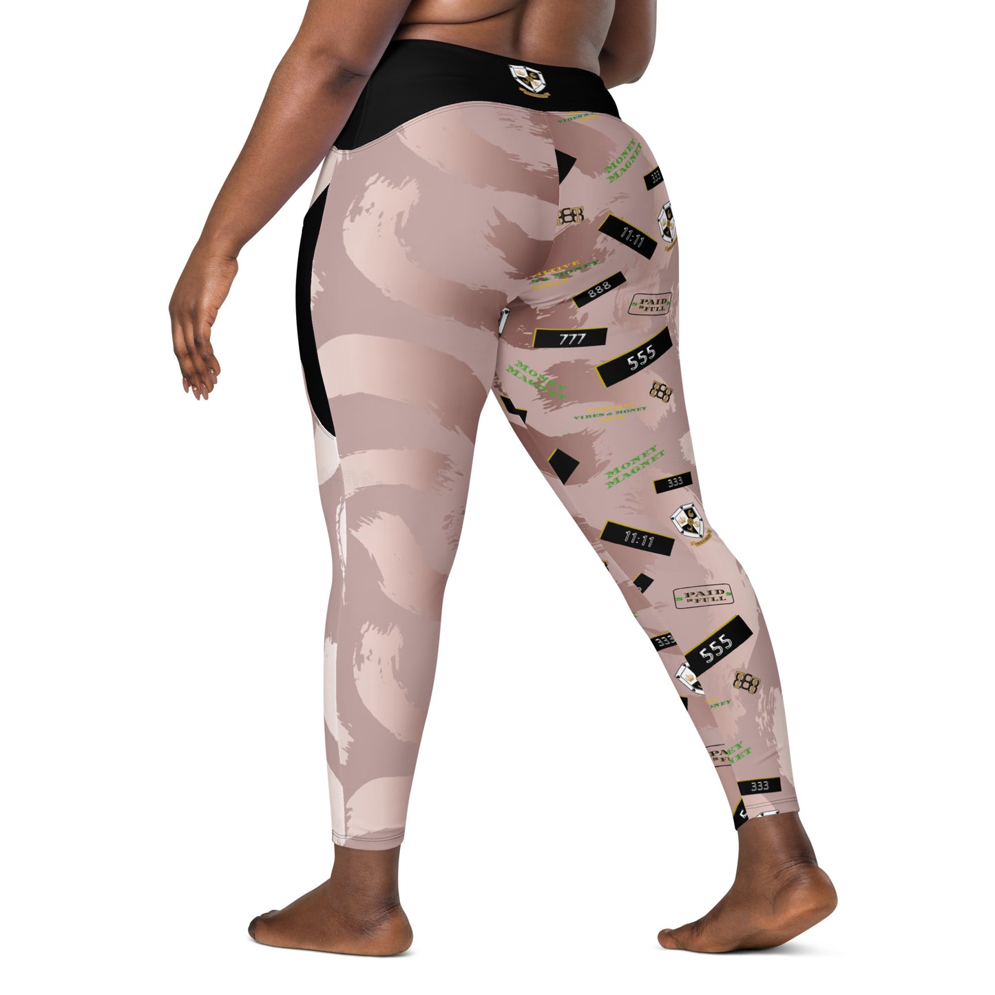 8xquiZit Collection - Women's Manifestation Pynk Slaymingo Marble Crossover Leggings with Pockets